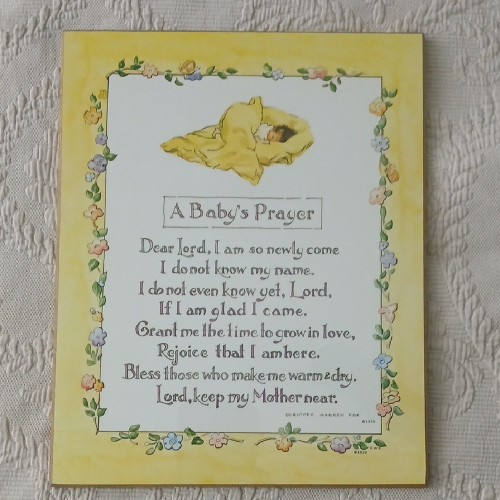 1970s Dorothea Warren Fox Vintage Wooden Art A Babys Prayer